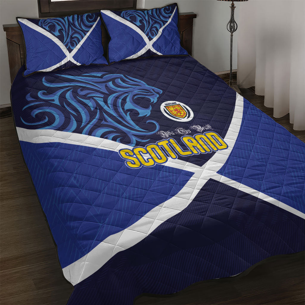 Scotland National Football Quilt Bed Set Lions with Flag Sporty Tartan Style