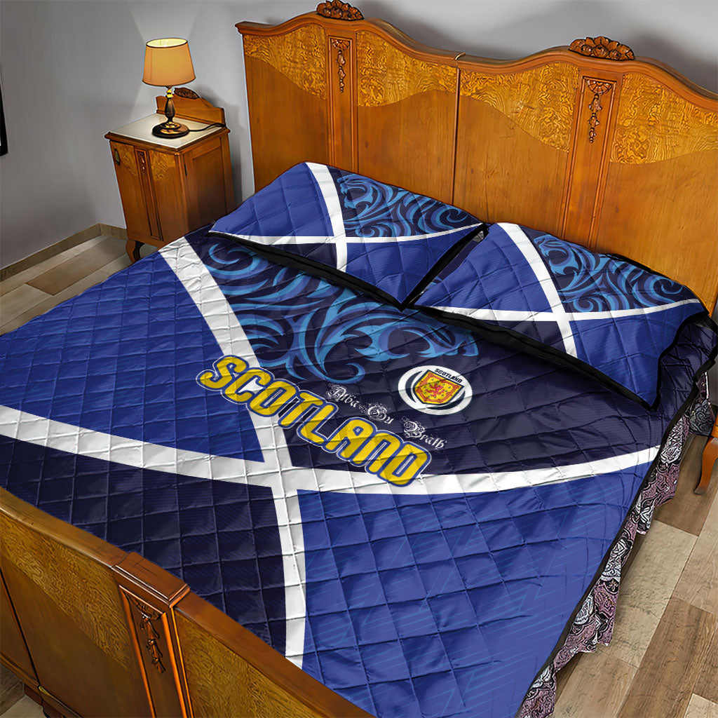 Scotland National Football Quilt Bed Set Lions with Flag Sporty Tartan Style