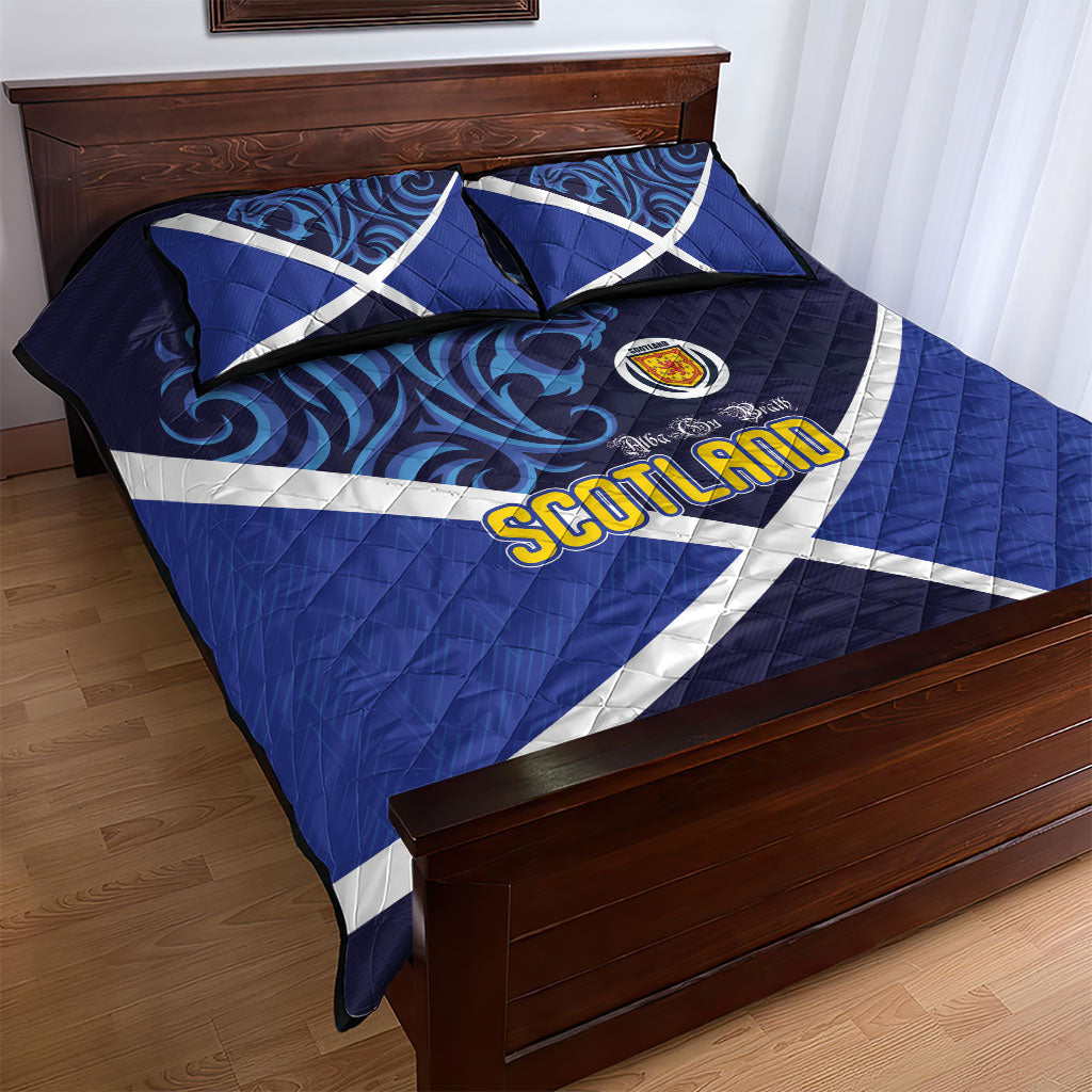 Scotland National Football Quilt Bed Set Lions with Flag Sporty Tartan Style