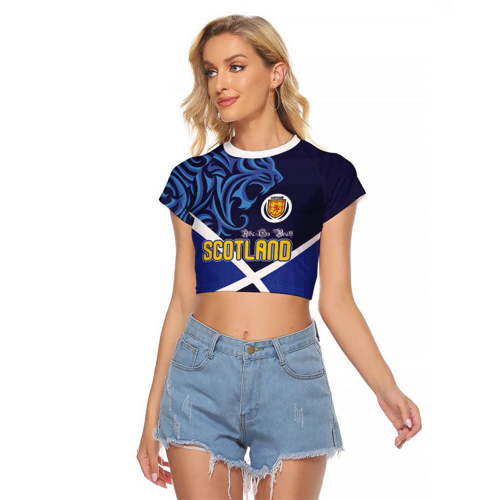 Custom Scotland National Football Raglan Cropped T Shirt Lions with Flag Sporty Tartan Style