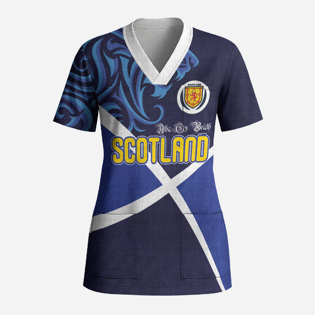Custom Scotland National Football Scrub Top Lions with Flag Sporty Tartan Style