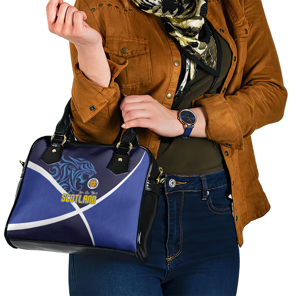 Scotland National Football Shoulder Handbag Lions with Flag Sporty Tartan Style