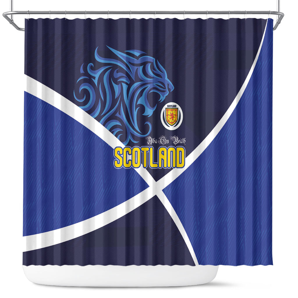 Scotland National Football Shower Curtain Lions with Flag Sporty Tartan Style