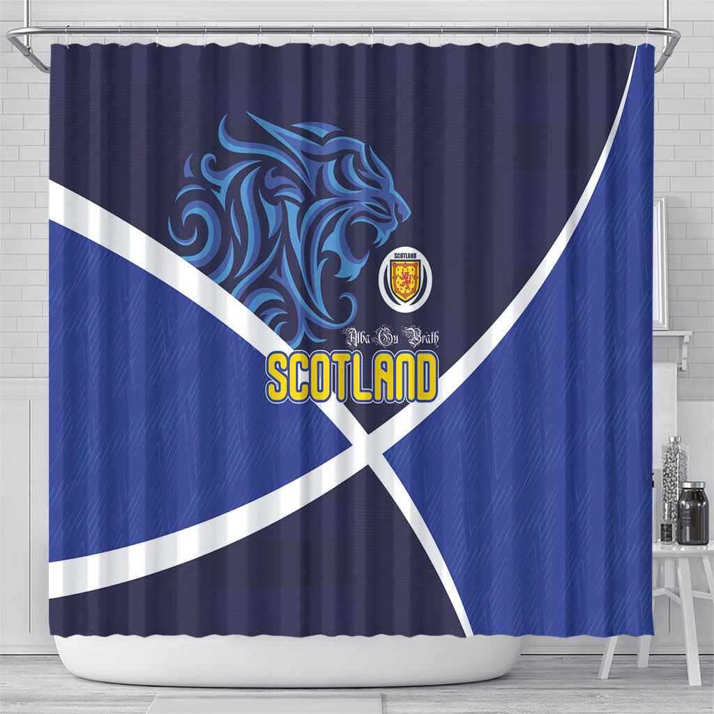 Scotland National Football Shower Curtain Lions with Flag Sporty Tartan Style