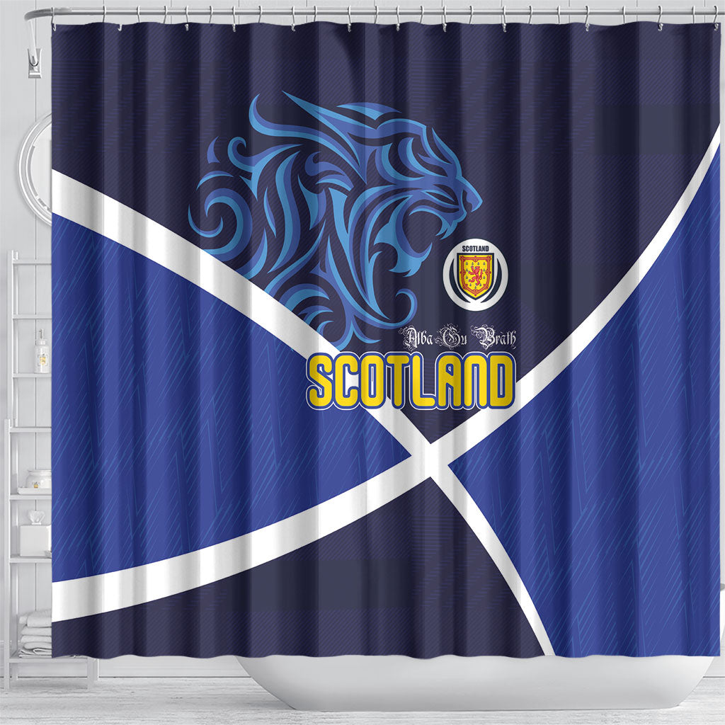 Scotland National Football Shower Curtain Lions with Flag Sporty Tartan Style