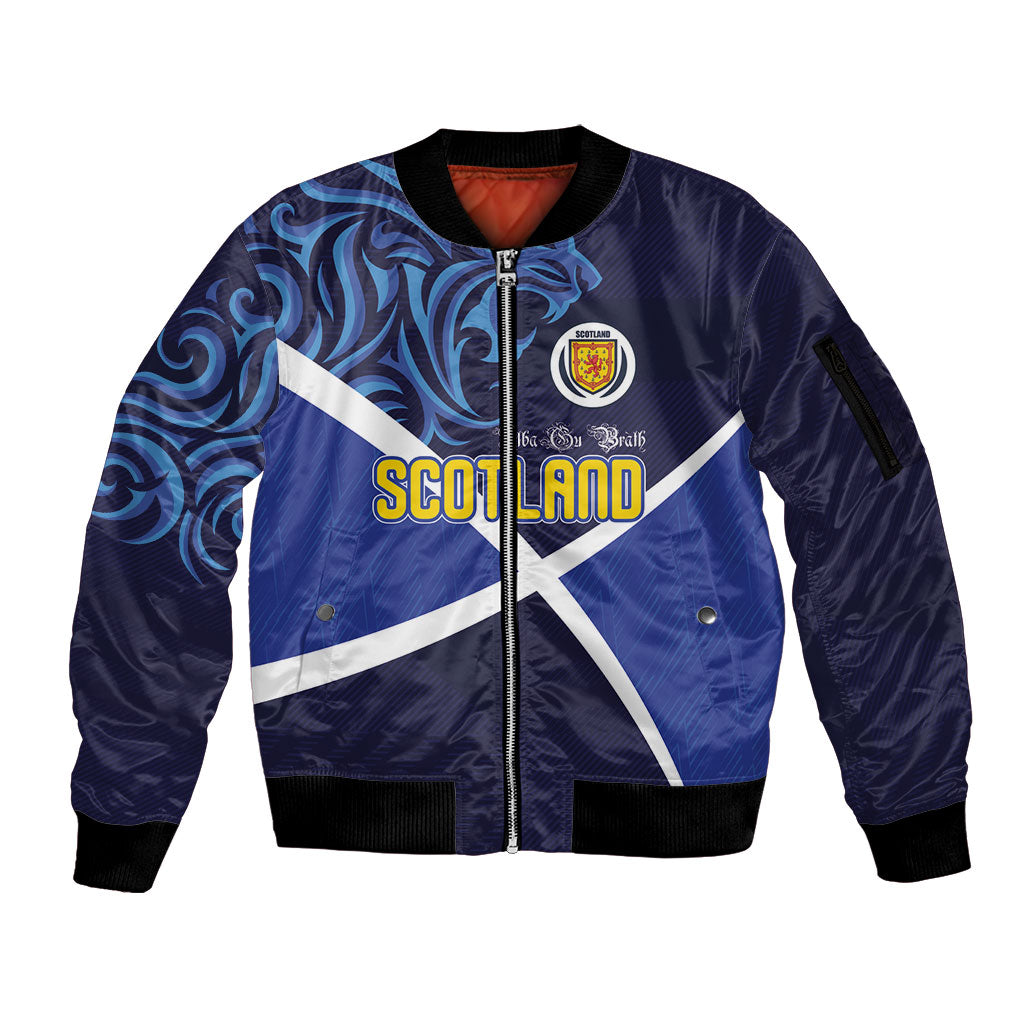 Custom Scotland National Football Sleeve Zip Bomber Jacket Lions with Flag Sporty Tartan Style