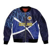 Custom Scotland National Football Sleeve Zip Bomber Jacket Lions with Flag Sporty Tartan Style