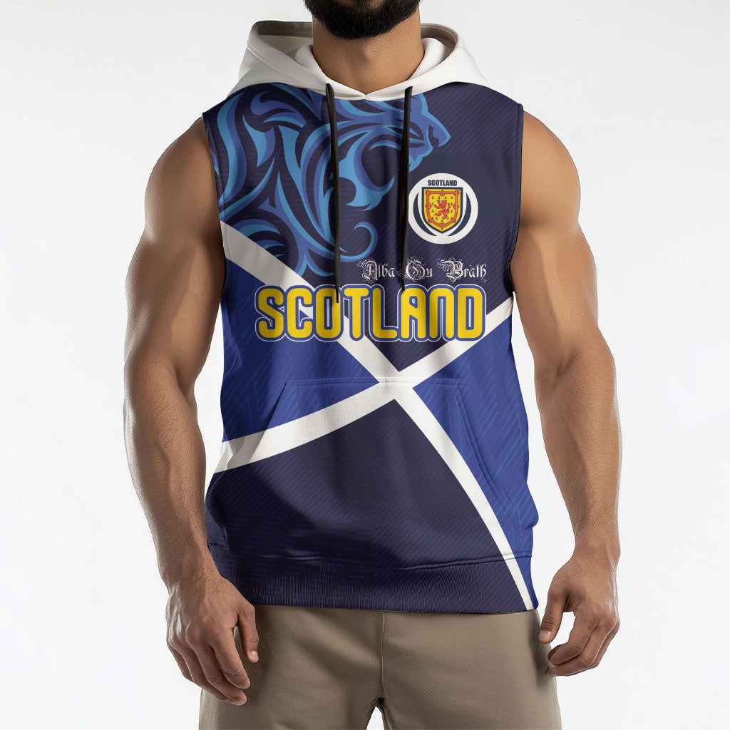 Custom Scotland National Football Sleeveless Hoodie Lions with Flag Sporty Tartan Style