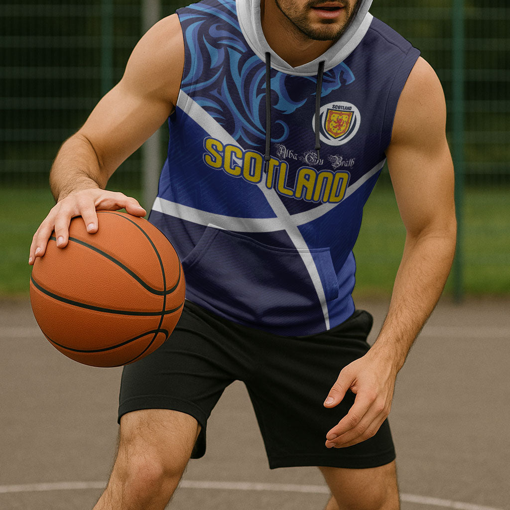 Custom Scotland National Football Sleeveless Hoodie Lions with Flag Sporty Tartan Style