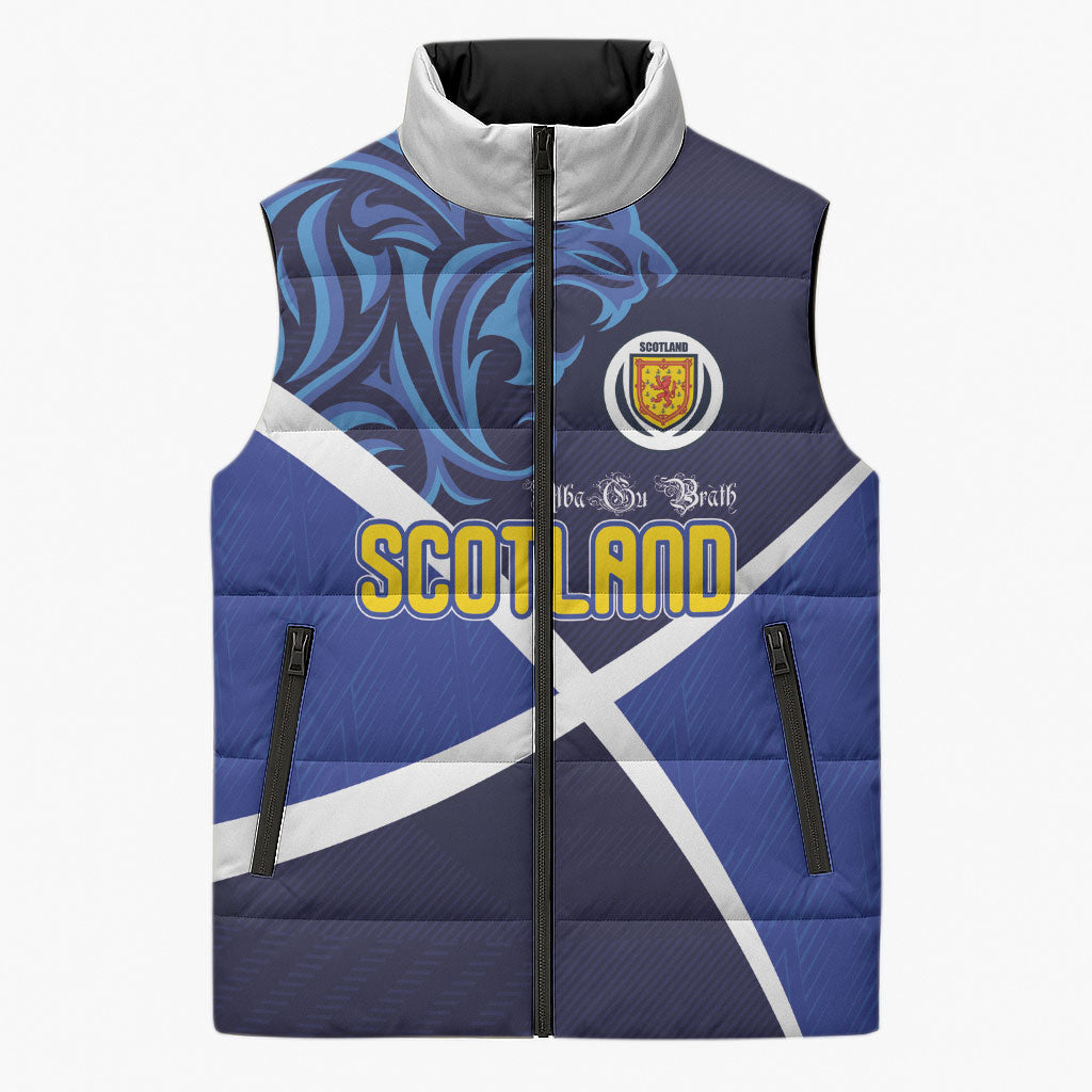 Custom Scotland National Football Sleeveless Puffer Jacket Lions with Flag Sporty Tartan Style