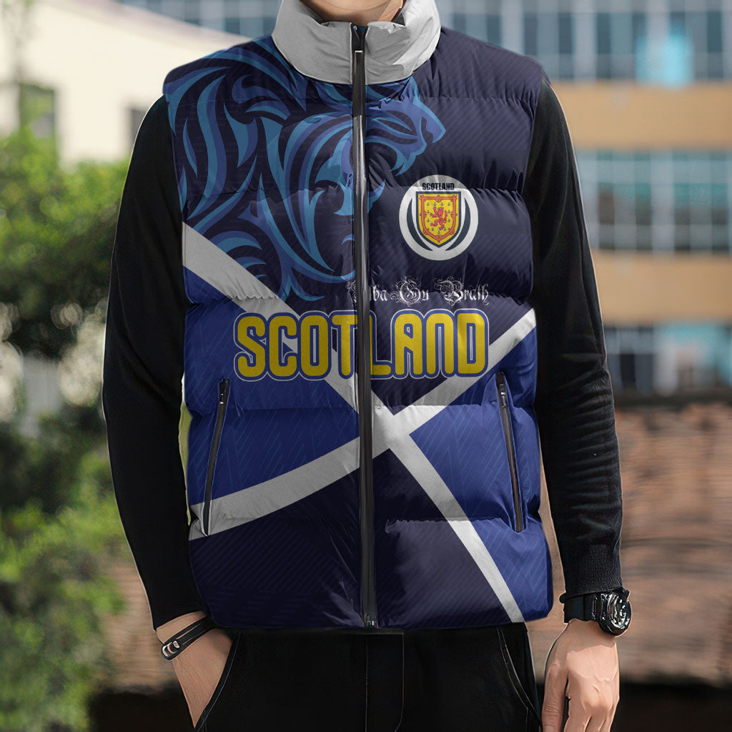 Custom Scotland National Football Sleeveless Puffer Jacket Lions with Flag Sporty Tartan Style