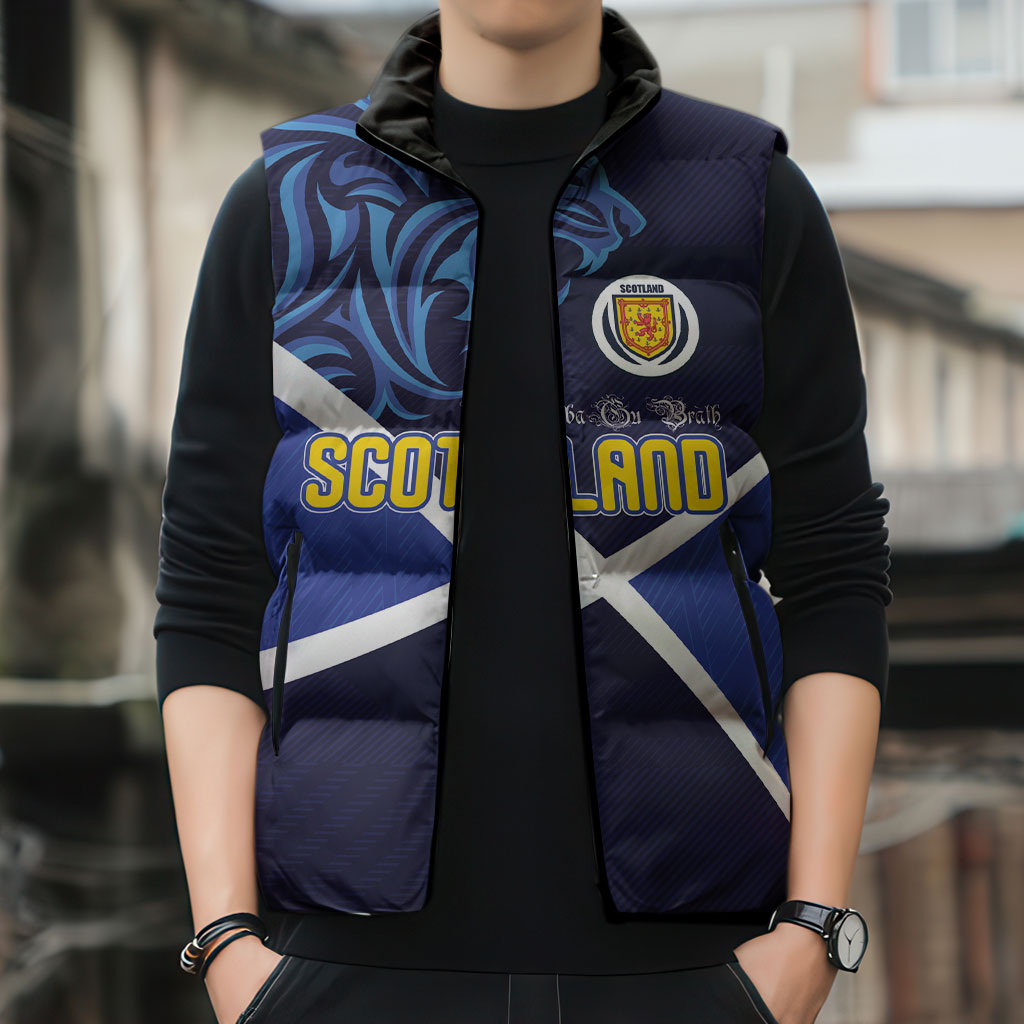 Custom Scotland National Football Sleeveless Puffer Jacket Lions with Flag Sporty Tartan Style