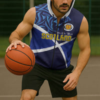 Custom Scotland National Football Sleeveless Zip Hoodie Lions with Flag Sporty Tartan Style