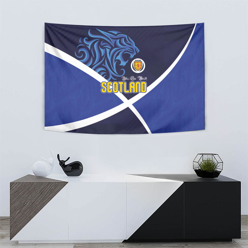 Scotland National Football Tapestry Lions with Flag Sporty Tartan Style