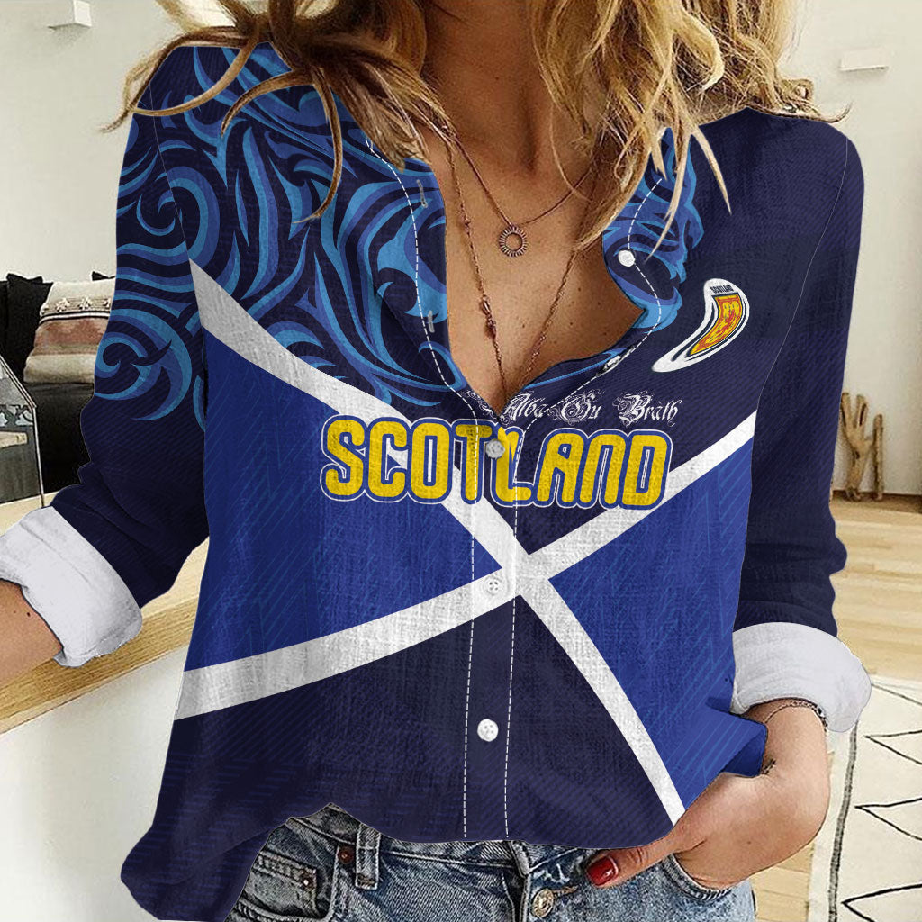 Custom Scotland National Football Women Casual Shirt Lions with Flag Sporty Tartan Style