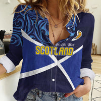 Custom Scotland National Football Women Casual Shirt Lions with Flag Sporty Tartan Style