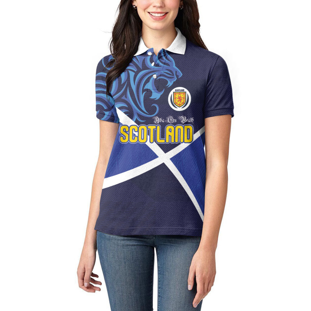 Custom Scotland National Football Women Polo Shirt Lions with Flag Sporty Tartan Style