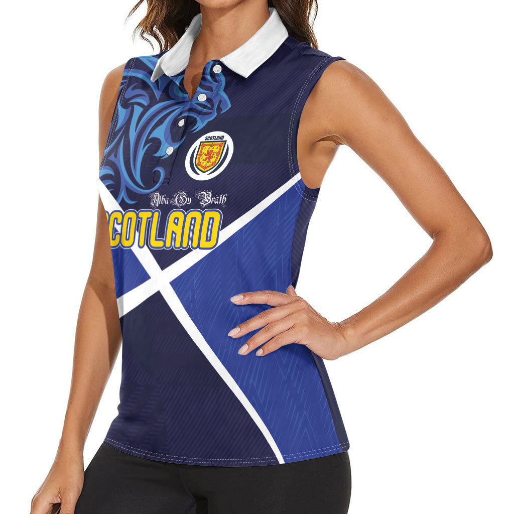Custom Scotland National Football Women Sleeveless Polo Shirt Lions with Flag Sporty Tartan Style