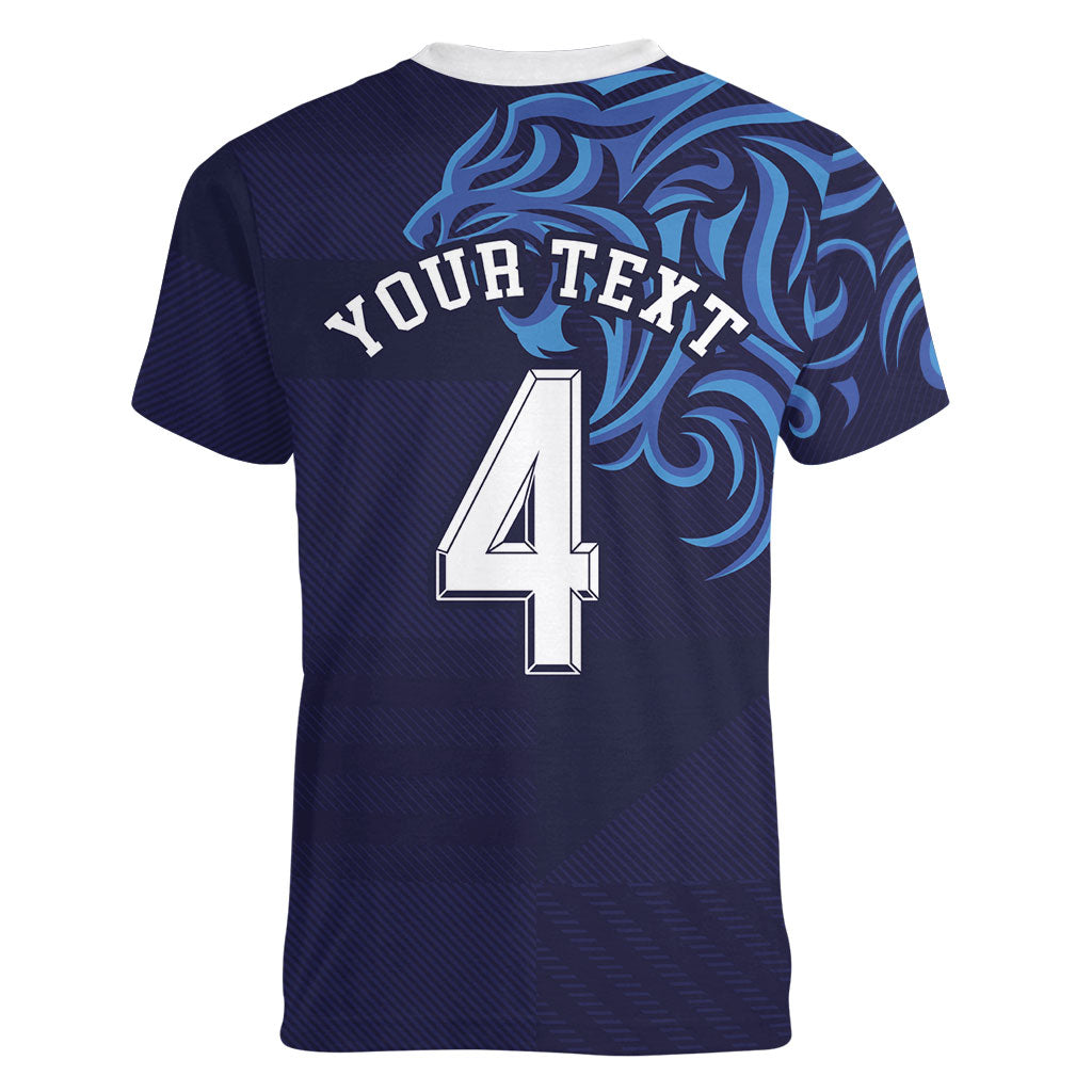 Custom Scotland National Football Women V-Neck T-Shirt Lions with Flag Sporty Tartan Style