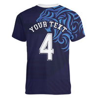 Custom Scotland National Football Women V-Neck T-Shirt Lions with Flag Sporty Tartan Style