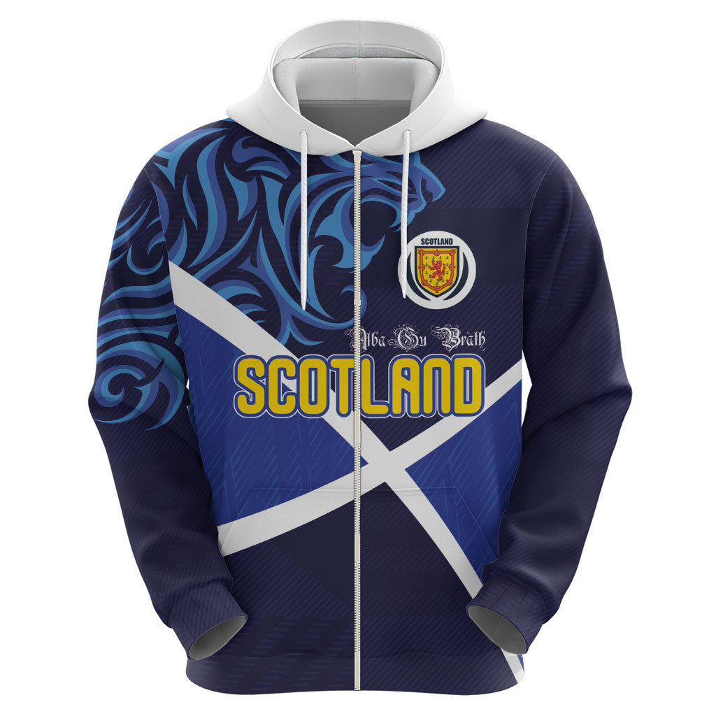 Custom Scotland National Football Zip Hoodie Lions with Flag Sporty Tartan Style
