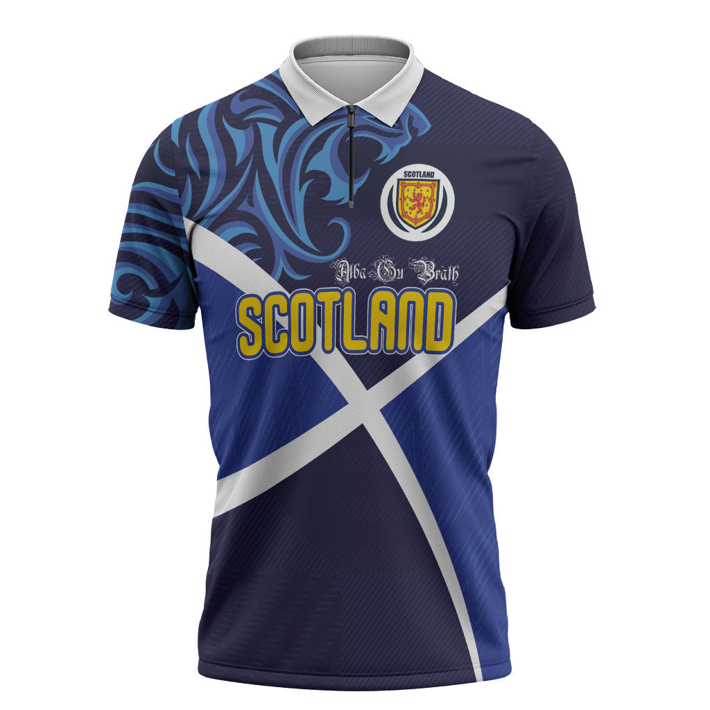 Custom Scotland National Football Zipper Polo Shirt Lions with Flag Sporty Tartan Style