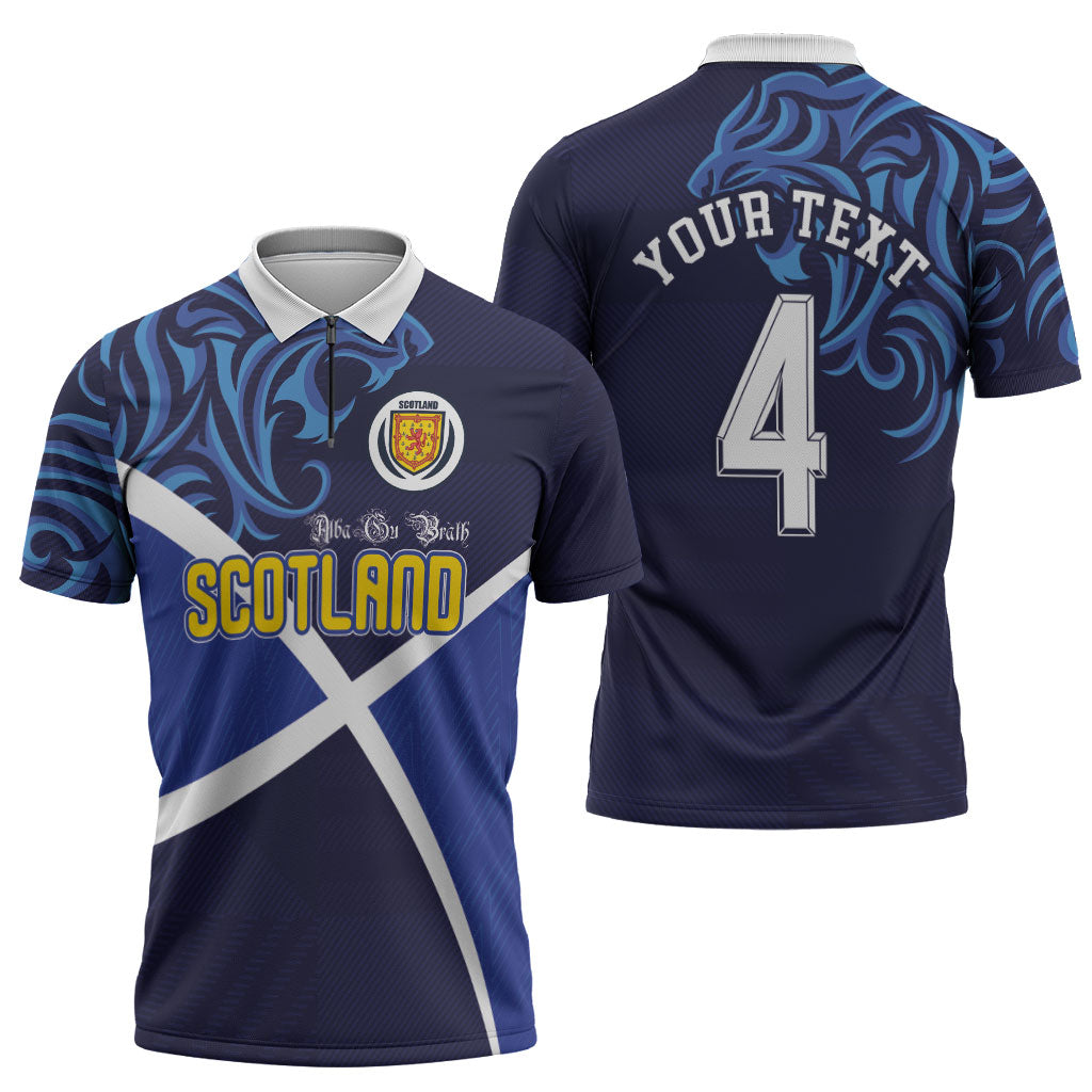 Custom Scotland National Football Zipper Polo Shirt Lions with Flag Sporty Tartan Style