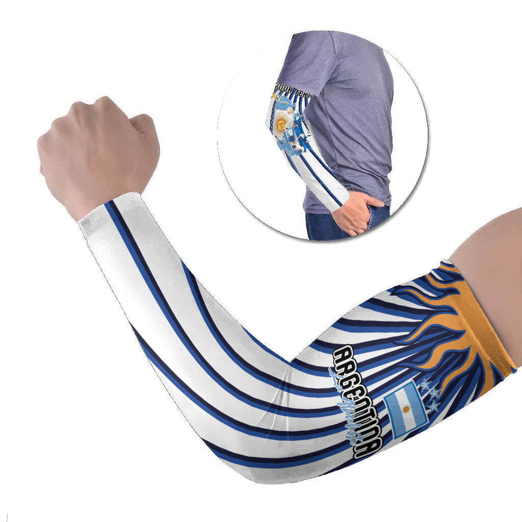 Personalized Argentina National Football Arm Sleeves Sun Of May Retro Starburst Graphic Art