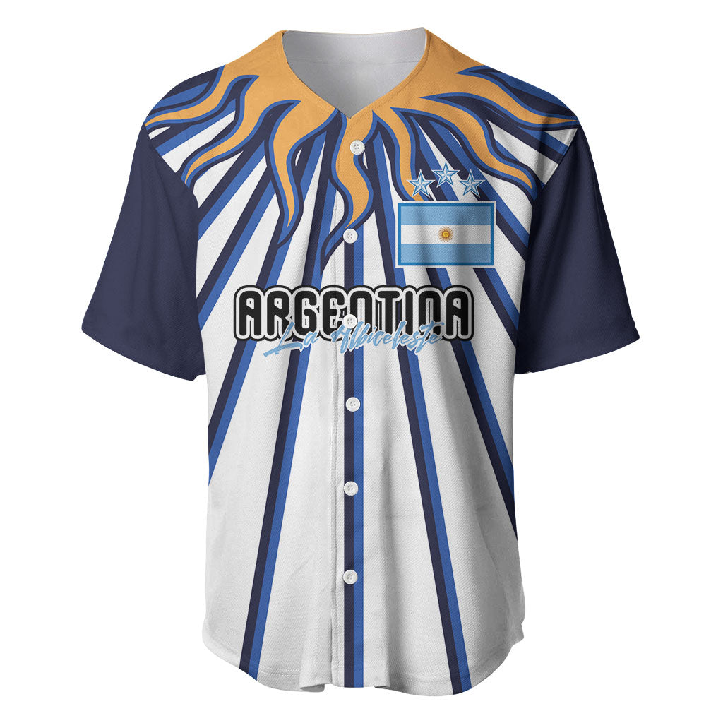 Personalized Argentina National Football Baseball Jersey Sun Of May Retro Starburst Graphic Art