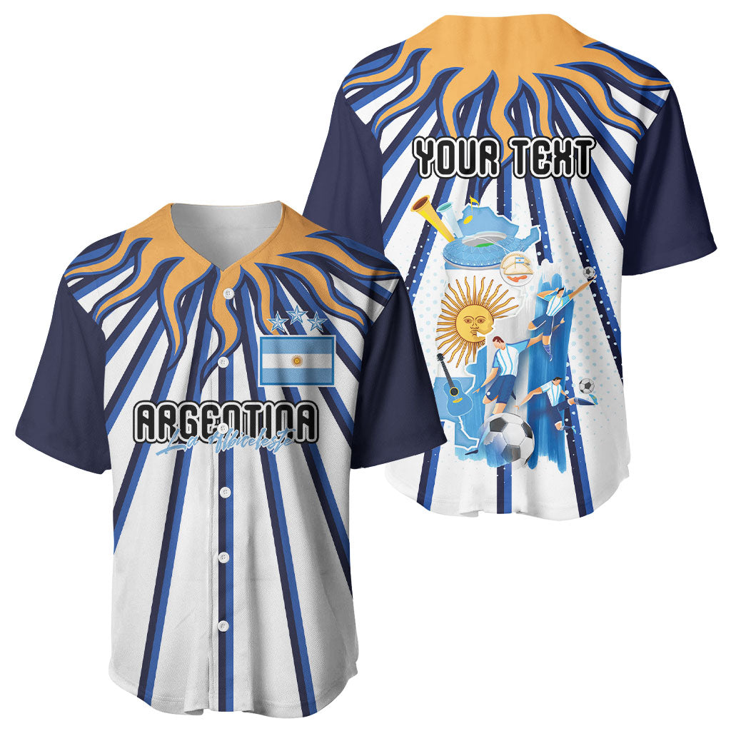 Personalized Argentina National Football Baseball Jersey Sun Of May Retro Starburst Graphic Art