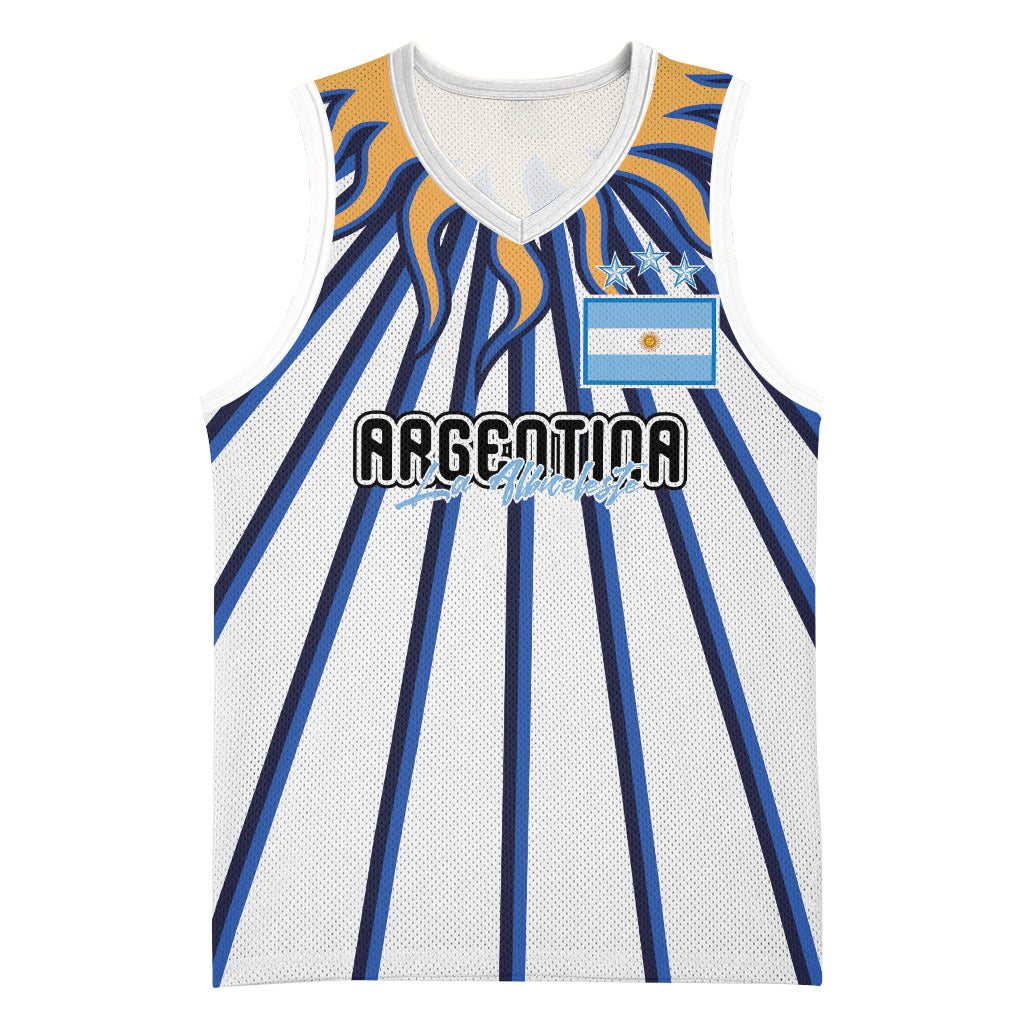 Personalized Argentina National Football Basketball Jersey Sun Of May Retro Starburst Graphic Art