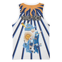 Personalized Argentina National Football Basketball Jersey Sun Of May Retro Starburst Graphic Art