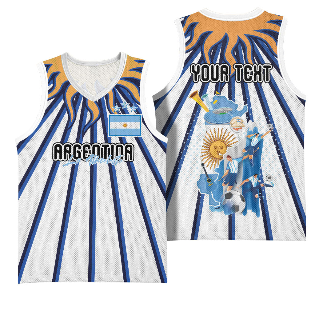 Personalized Argentina National Football Basketball Jersey Sun Of May Retro Starburst Graphic Art