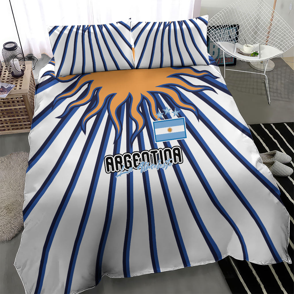 Argentina National Football Bedding Set Sun Of May Retro Starburst Graphic Art