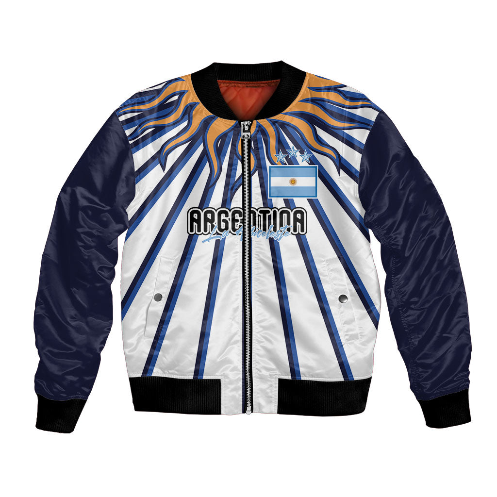 Personalized Argentina National Football Bomber Jacket Sun Of May Retro Starburst Graphic Art