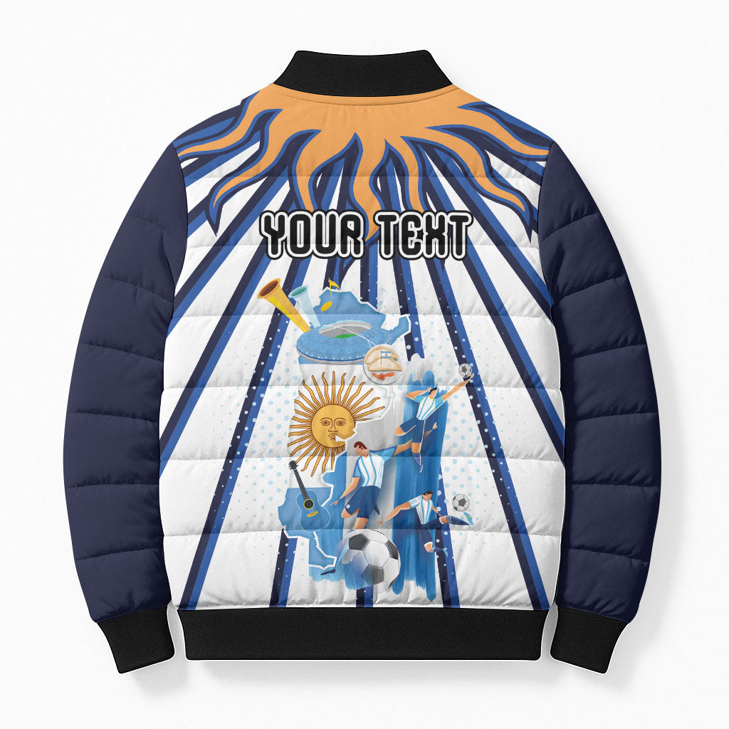 Personalized Argentina National Football Bomber Puffer Jacket Sun Of May Retro Starburst Graphic Art