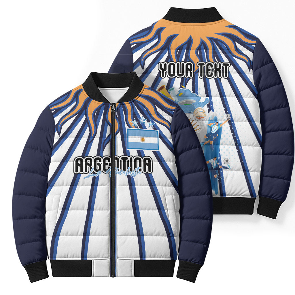 Personalized Argentina National Football Bomber Puffer Jacket Sun Of May Retro Starburst Graphic Art