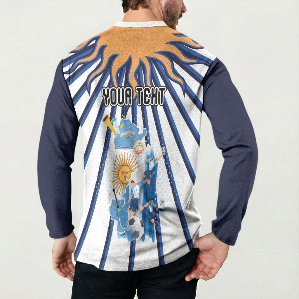 Personalized Argentina National Football Button Sweatshirt Sun Of May Retro Starburst Graphic Art