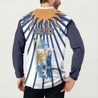 Personalized Argentina National Football Button Sweatshirt Sun Of May Retro Starburst Graphic Art