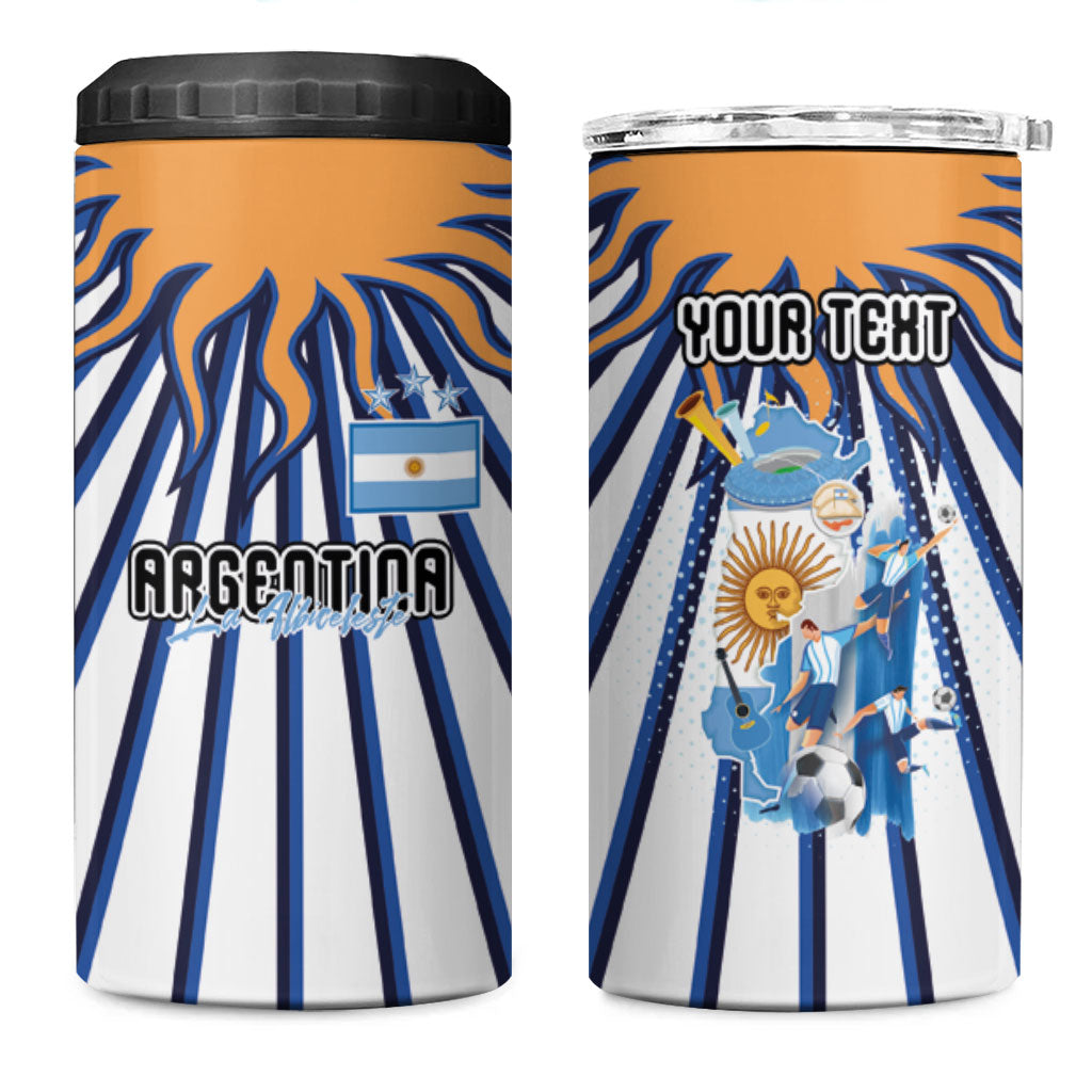 Personalized Argentina National Football 4 in 1 Can Cooler Tumbler Sun Of May Retro Starburst Graphic Art