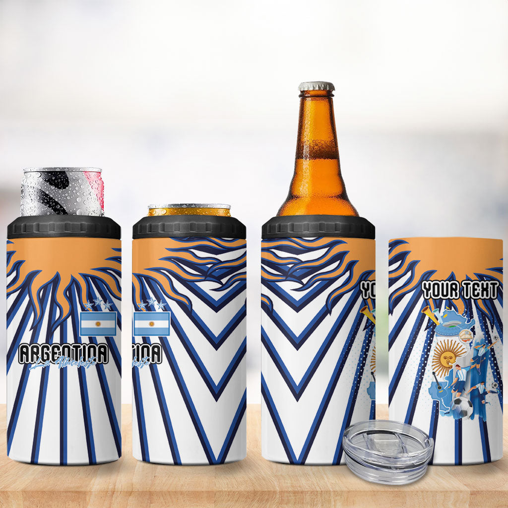 Personalized Argentina National Football 4 in 1 Can Cooler Tumbler Sun Of May Retro Starburst Graphic Art