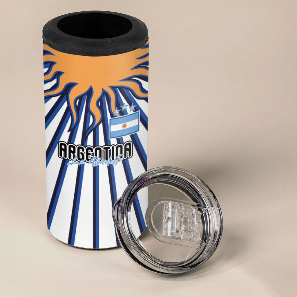 Personalized Argentina National Football 4 in 1 Can Cooler Tumbler Sun Of May Retro Starburst Graphic Art