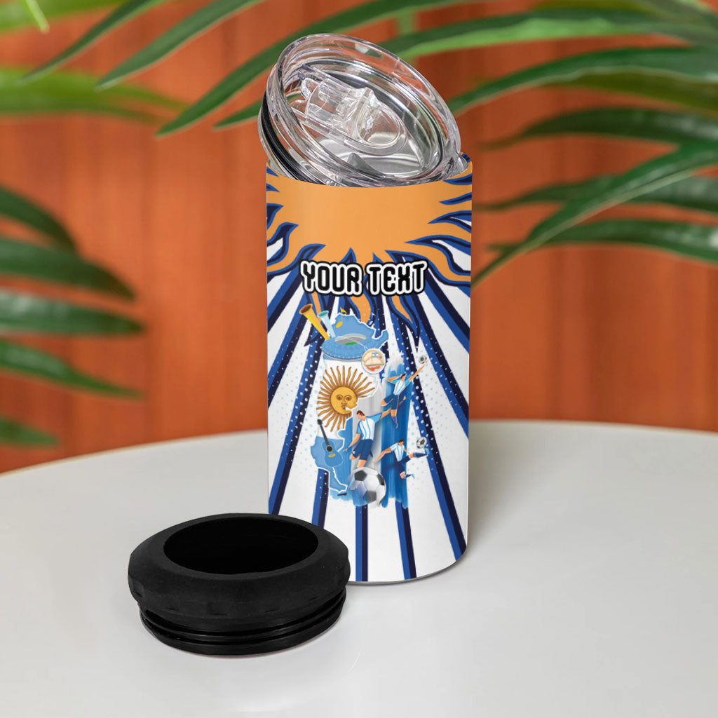 Personalized Argentina National Football 4 in 1 Can Cooler Tumbler Sun Of May Retro Starburst Graphic Art