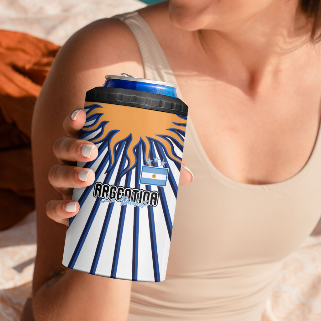 Personalized Argentina National Football 4 in 1 Can Cooler Tumbler Sun Of May Retro Starburst Graphic Art