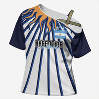 Personalized Argentina National Football Cross Shoulder Shirt Sun Of May Retro Starburst Graphic Art