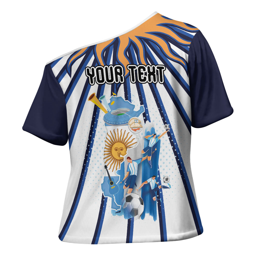 Personalized Argentina National Football Cross Shoulder Shirt Sun Of May Retro Starburst Graphic Art