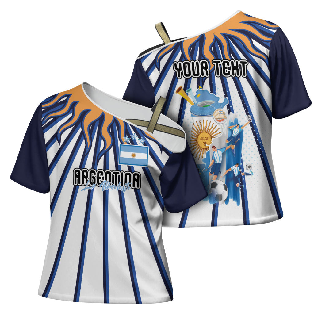 Personalized Argentina National Football Cross Shoulder Shirt Sun Of May Retro Starburst Graphic Art