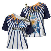 Personalized Argentina National Football Cross Shoulder Shirt Sun Of May Retro Starburst Graphic Art