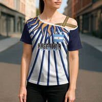Personalized Argentina National Football Cross Shoulder Shirt Sun Of May Retro Starburst Graphic Art