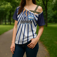Personalized Argentina National Football Cross Shoulder Shirt Sun Of May Retro Starburst Graphic Art